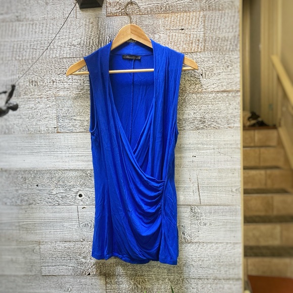 Kenneth Cole New York | Faux-Wrap V-Neck Sleeveless Top - L, Royal Blue - Picture 1 of 7